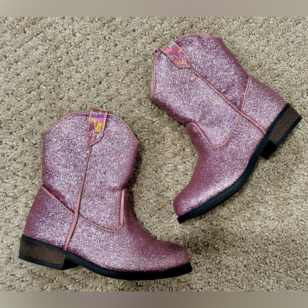 Self Esteem Pink Glitter Kids Cowboy Boots 7 NEW
